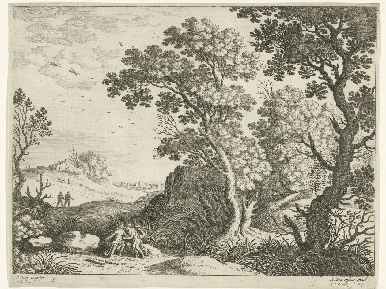 Landskap med Diana og en nymfe Italienske landskap (serietittel) av Willem van Nieulandt (II)