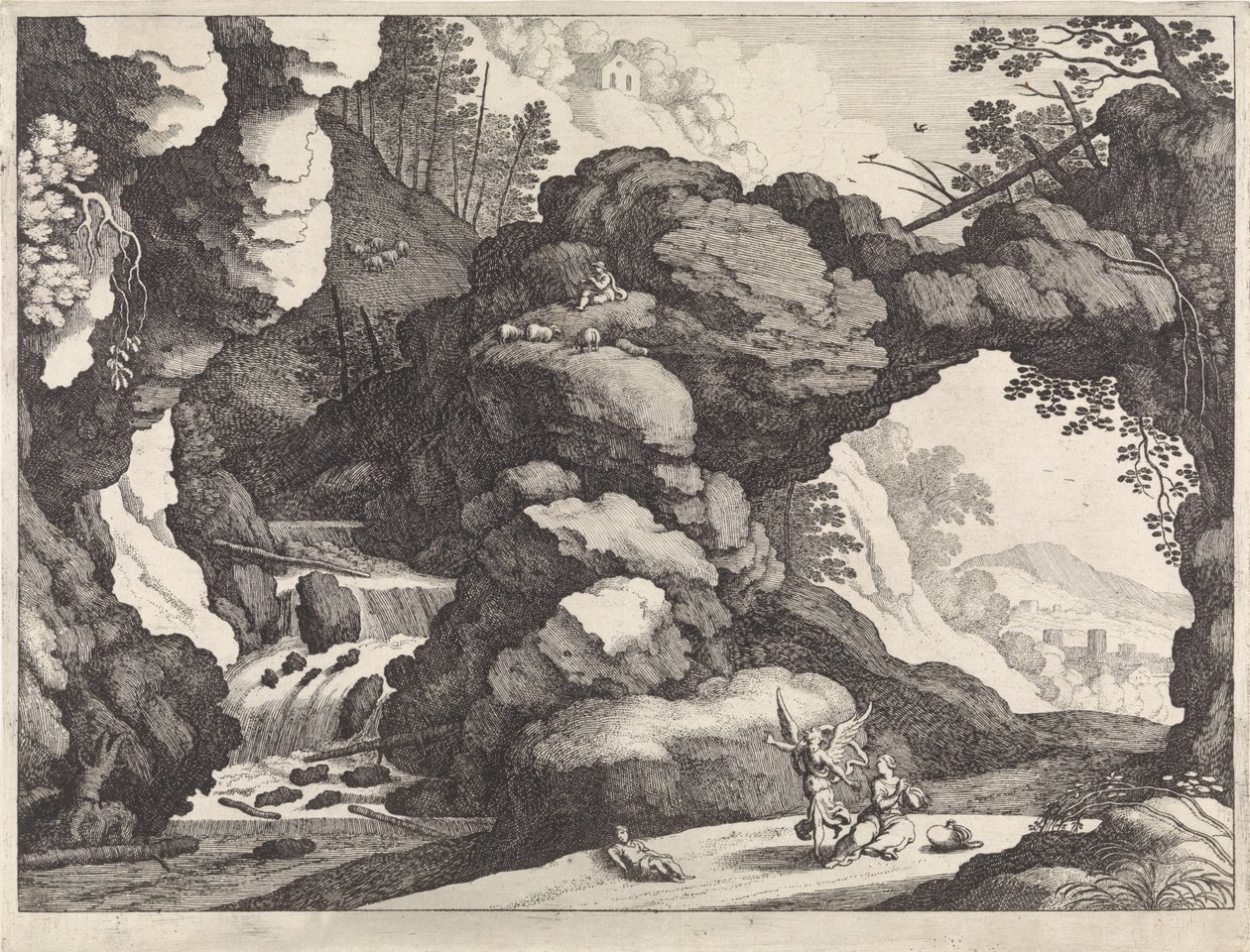 Landskap med Hagar og Ismael Italienske landskap (serietittel) av Willem van Nieulandt (II)