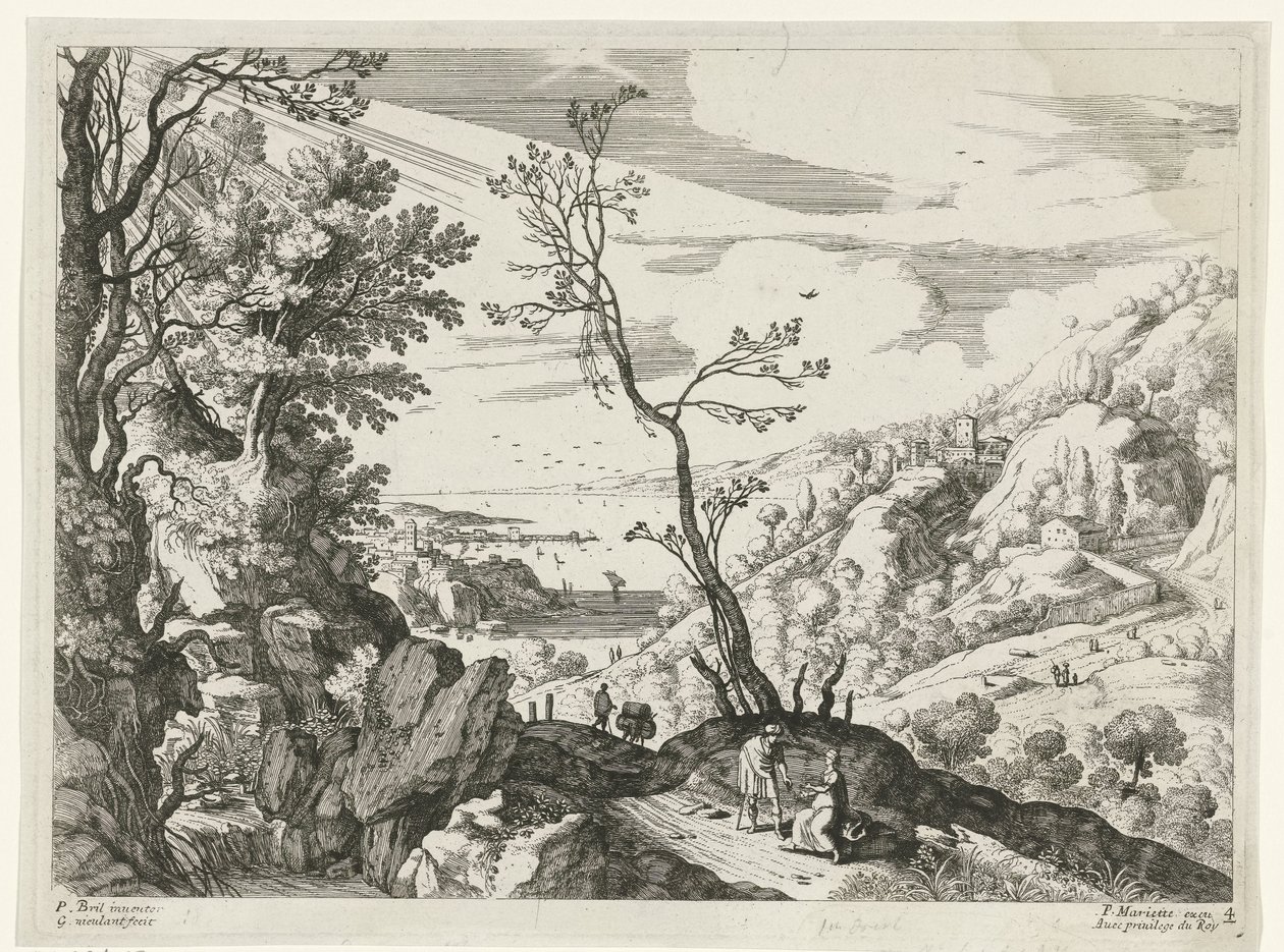 Landskap med Juda og Tamar italienske landskap (serietittel) av Willem van Nieulandt (II)