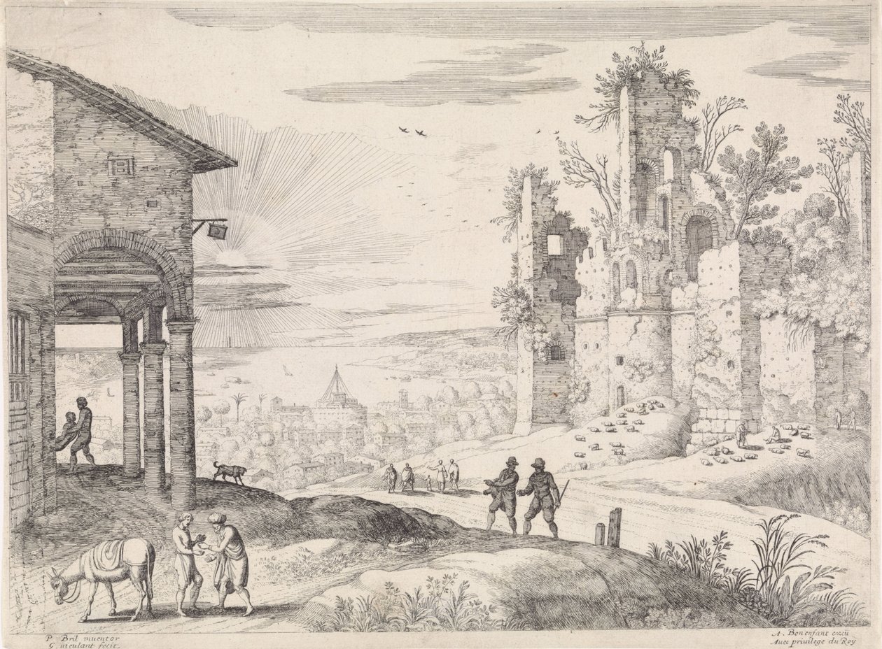 Landskap med den barmhjertige samaritan på Inn Italian Landscapes (serietittel) av Willem van Nieulandt (II)