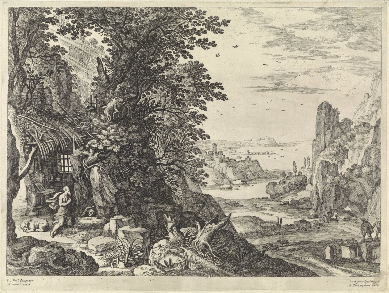 Landskap med Saint Jerome av Willem van Nieulandt (II)
