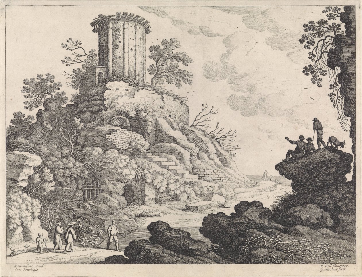 Landskap med ruinene av et tempel av Willem van Nieulandt (II)