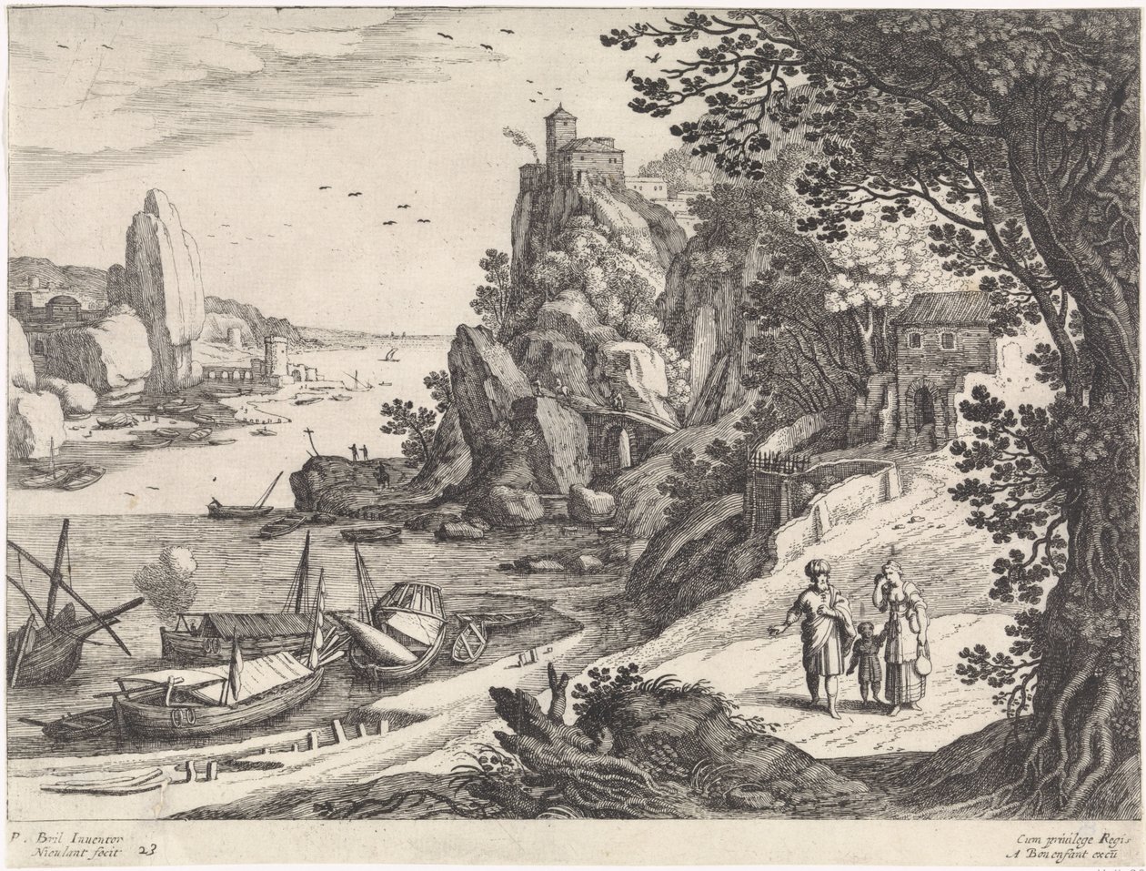 Landskap med utvisningen av Hagar og Ismael Italienske landskap (serietittel) av Willem van Nieulandt (II)