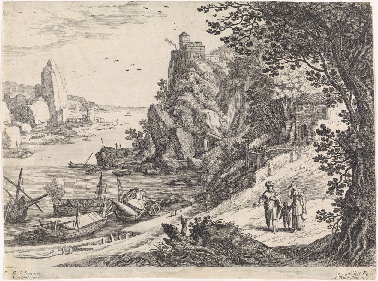 Landskap med utvisningen av Hagar og Ishmael italienske landskap (serietittel) av Willem van Nieulandt (II)