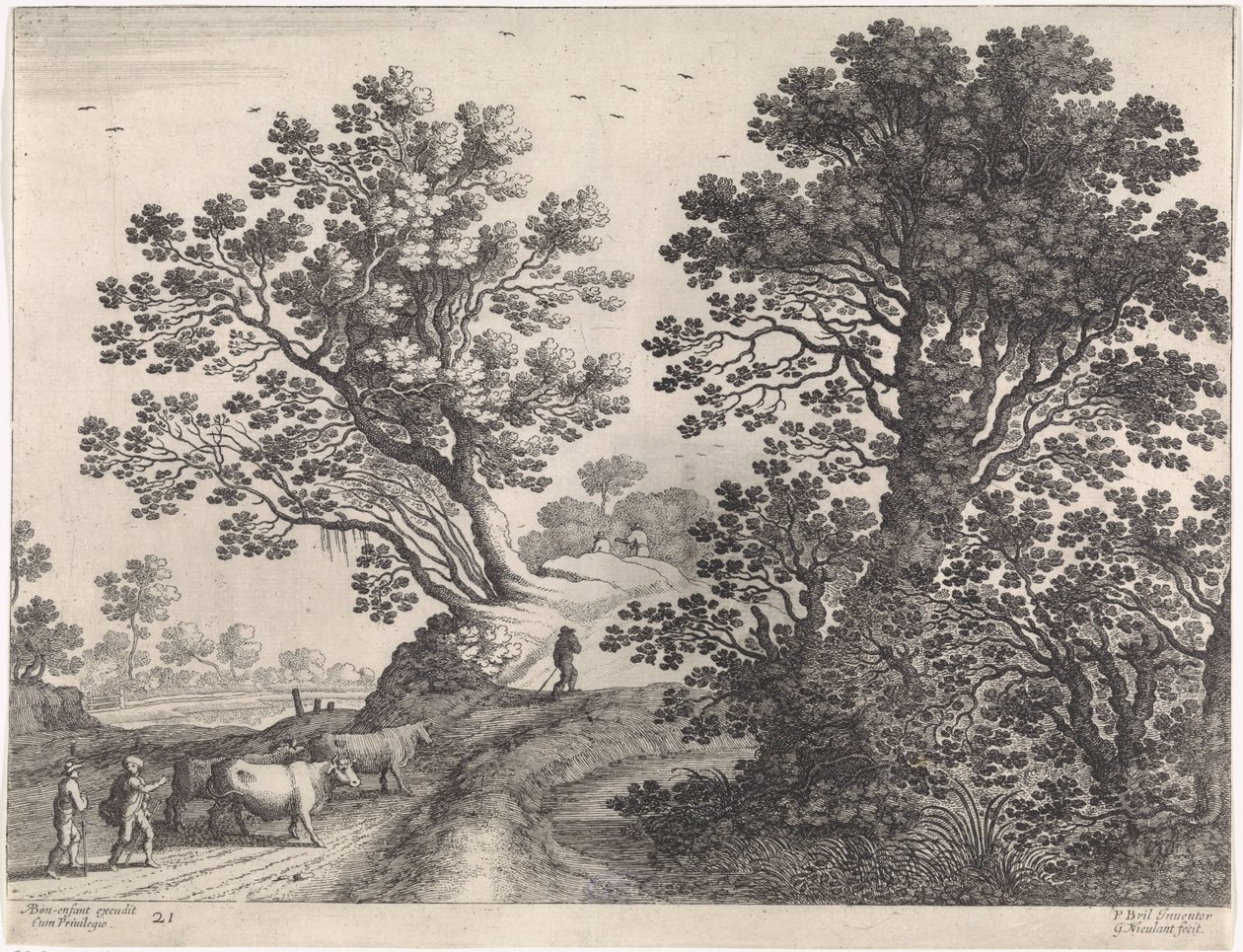 Landskap med kuherder italienske landskap (serietittel) av Willem van Nieulandt (II)