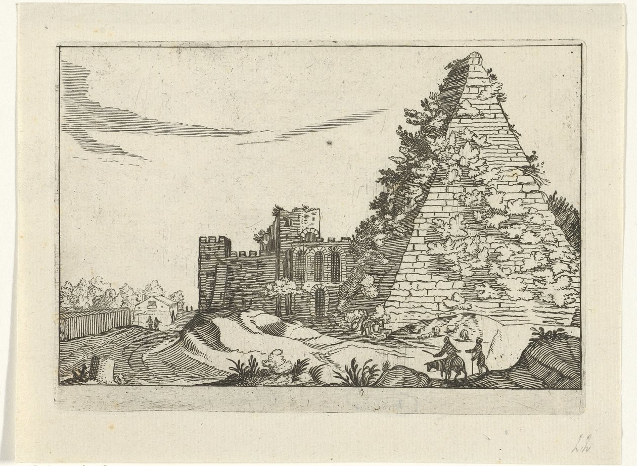Piramide van Gaius Cestius Romerske ruiner (serie 2) (serietittel) av Willem van Nieulandt (II)