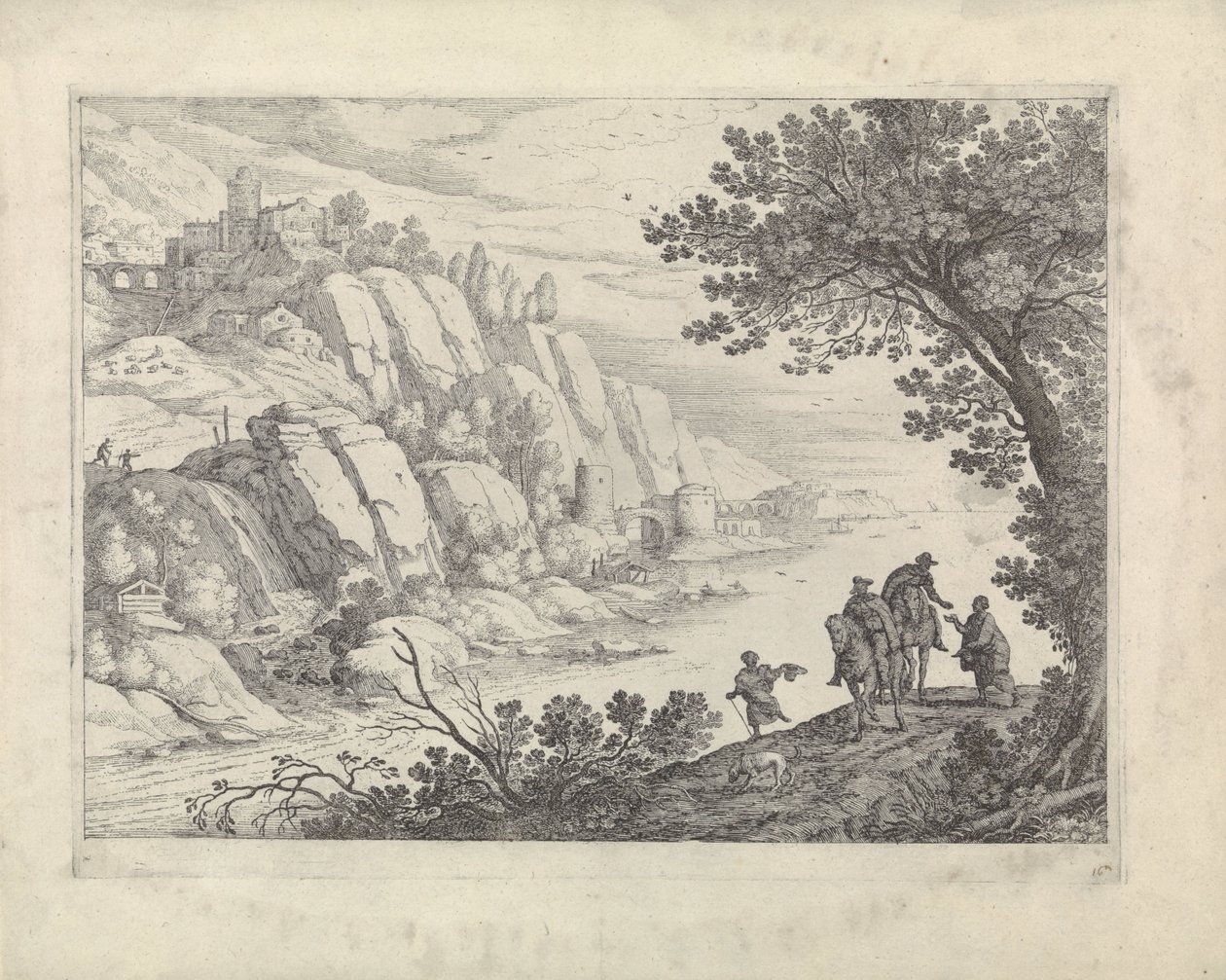 Ryttere og tiggere i et landskap av Willem van Nieulandt (II)