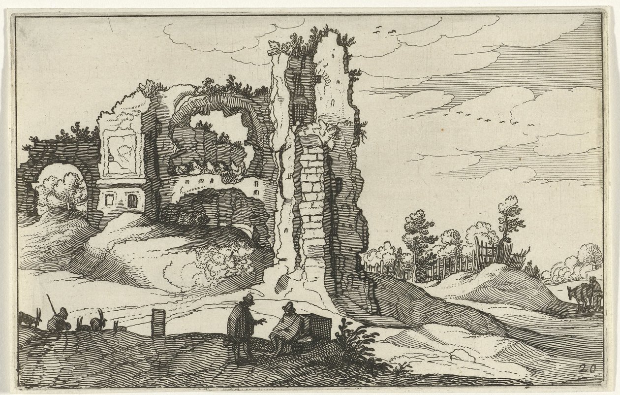 Ruin med en port romerske ruiner og kystlandskap (serie 1) (serietittel) av Willem van Nieulandt (II)