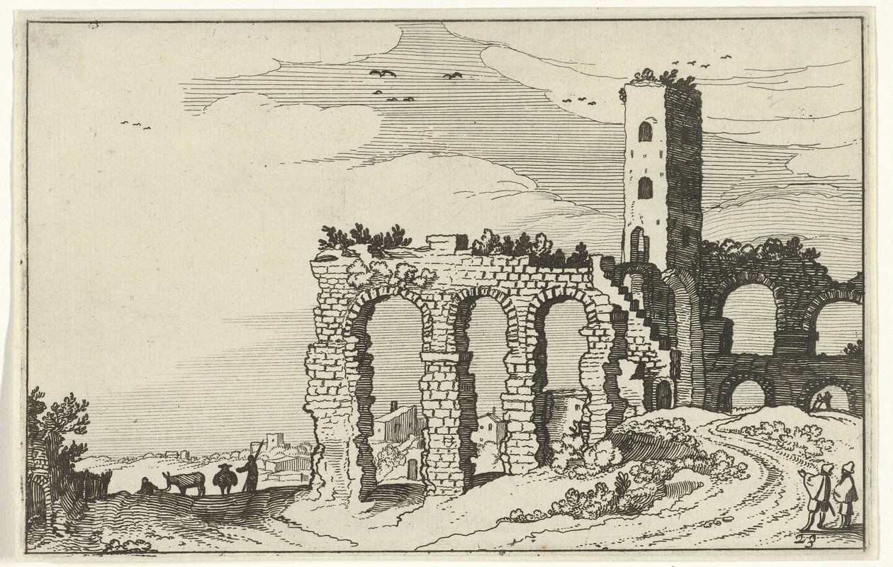 Ruin av akvedukt Romerske ruiner og kystlandskap (serie 1) (serietittel) av Willem van Nieulandt (II)