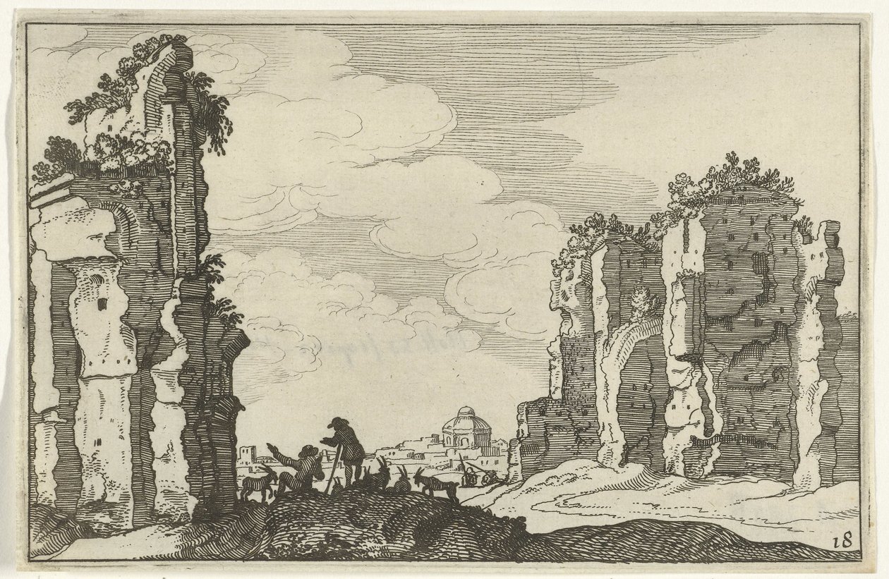 Ruinene av badene i Caracalla Romerske ruiner og kystlandskap (serie 1) (serietittel) av Willem van Nieulandt (II)
