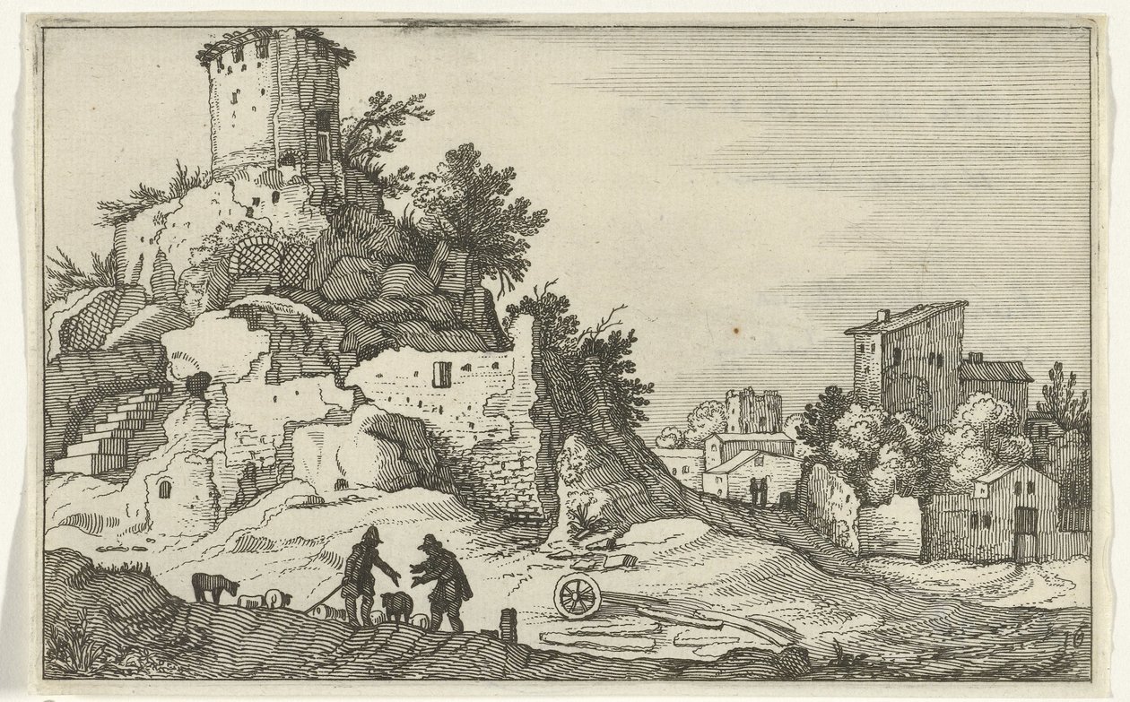 Ruin av et tårn Romerske ruiner og kystlandskap (serie 1) (serietittel) av Willem van Nieulandt (II)