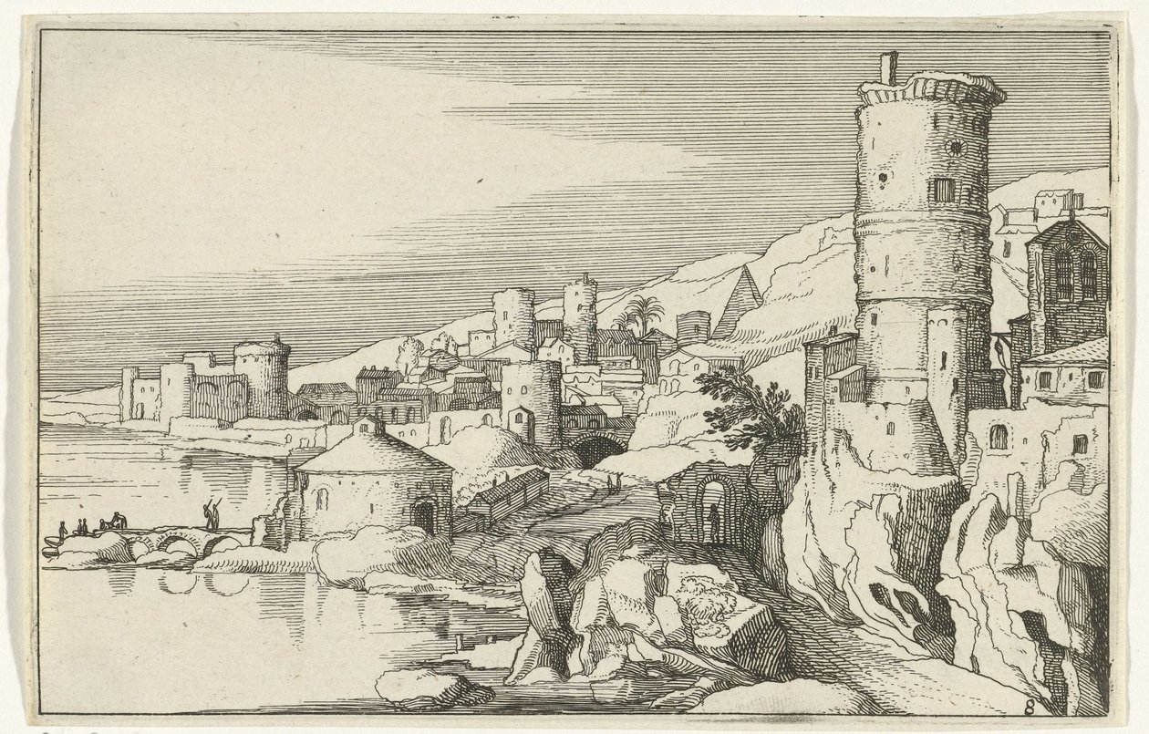 By med tårn på vannet Romerske ruiner og kystlandskap (serie 1) (serietittel) av Willem van Nieulandt (II)