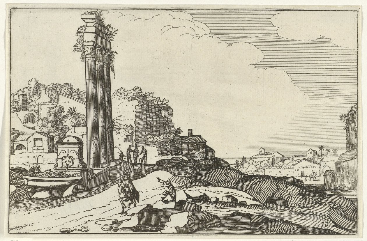Castor og Pollux tempel Romerske ruiner og kystlandskap (serie 1) (serietittel) av Willem van Nieulandt (II)