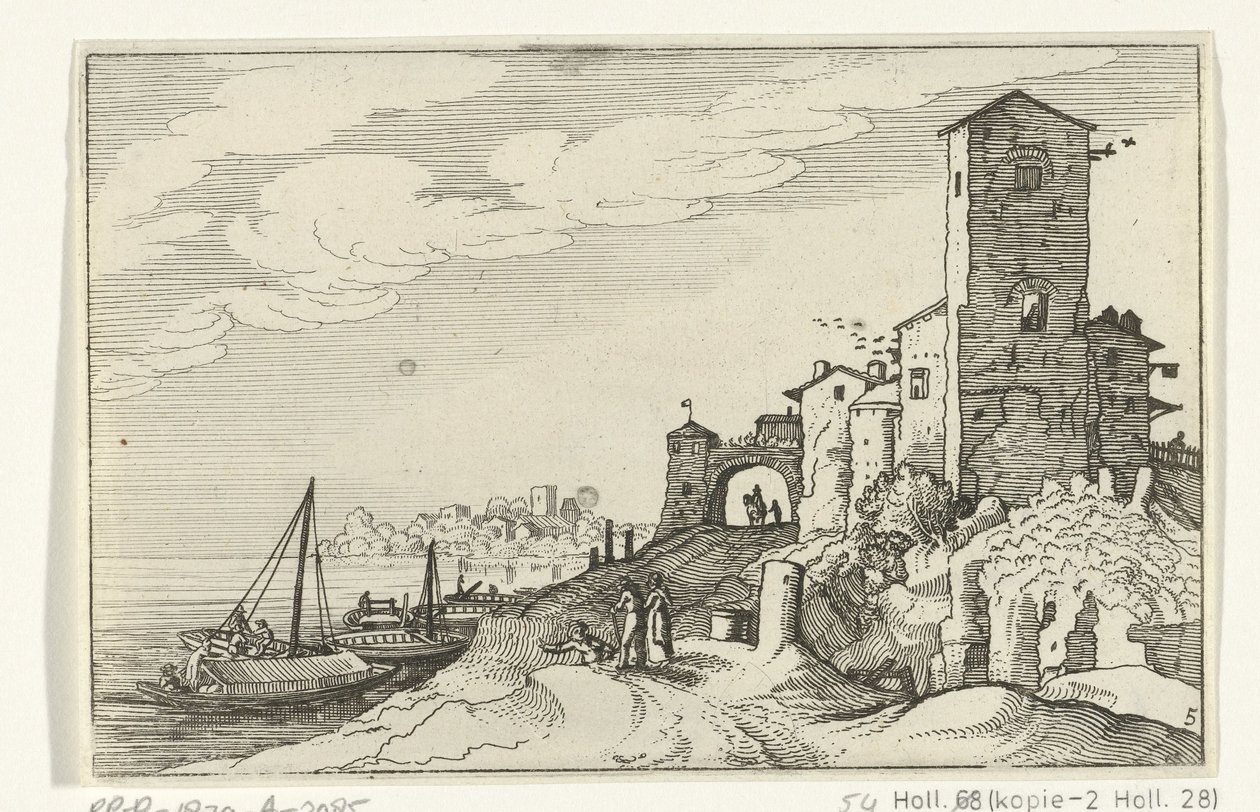 Tårn og port på kysten Romerske ruiner og kystlandskap (serie 1) (serietittel) av Willem van Nieulandt (II)