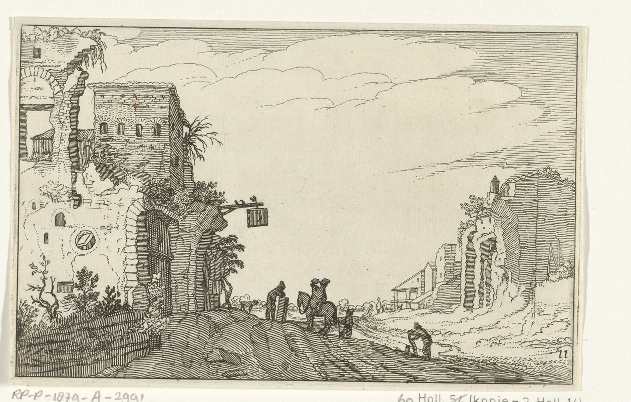 Vei mellom ruiner Romerske ruiner og kystlandskap (serie 1) (serietittel) av Willem van Nieulandt (II)