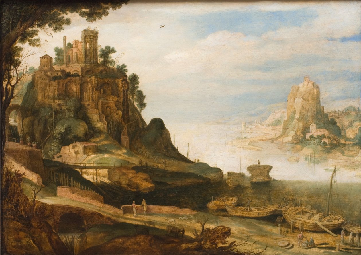 Kystlandskap med det såkalte Sibyl-tempelet i Tivoli av Willem van Nieulandt d.Y.