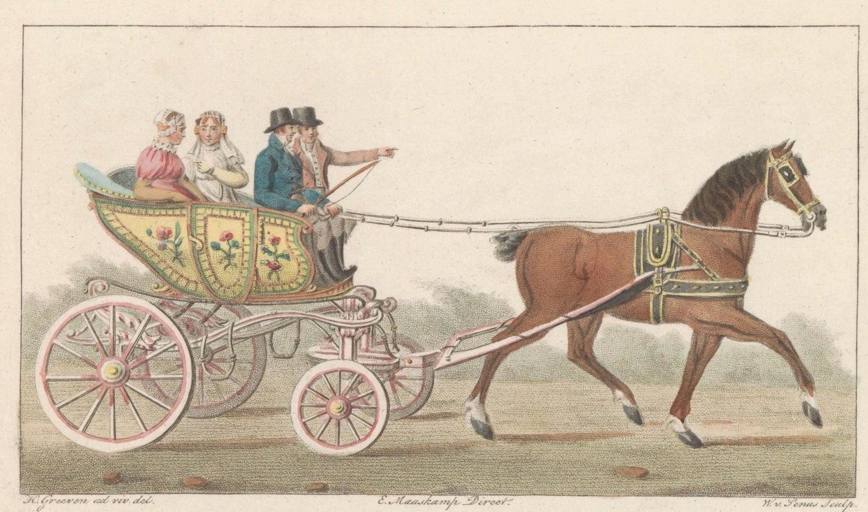 Zaan lekevogn, 1824 En Noord-Hollandsch Speelwagen aan de Zaan / Voiture de plaisance, dite Speelwagen au Zaan (tittel på objekt) av Willem van Senus