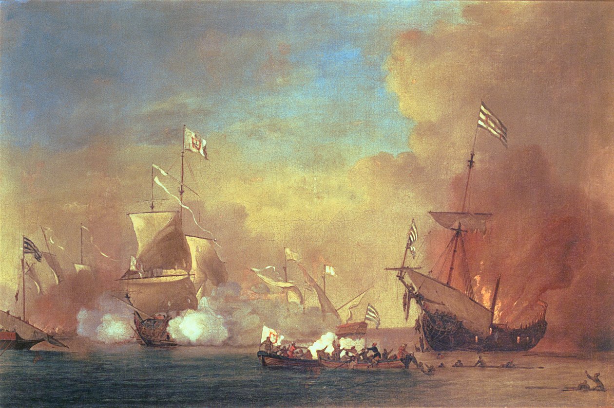 Barbary-pirater som angriper et spansk skip av Willem van de IIVelde