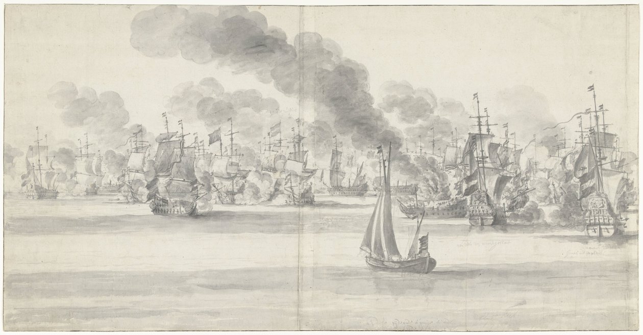 Slaget ved Katwijk (venstre side), 1653 av Willem van de Velde (I)