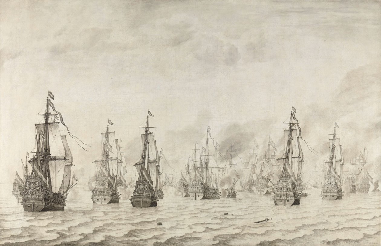 Slaget ved Dunkirk Sjøslaget mot spanjolene nær Dunkirk, 18. februar 1639 av Willem van de Velde (I)