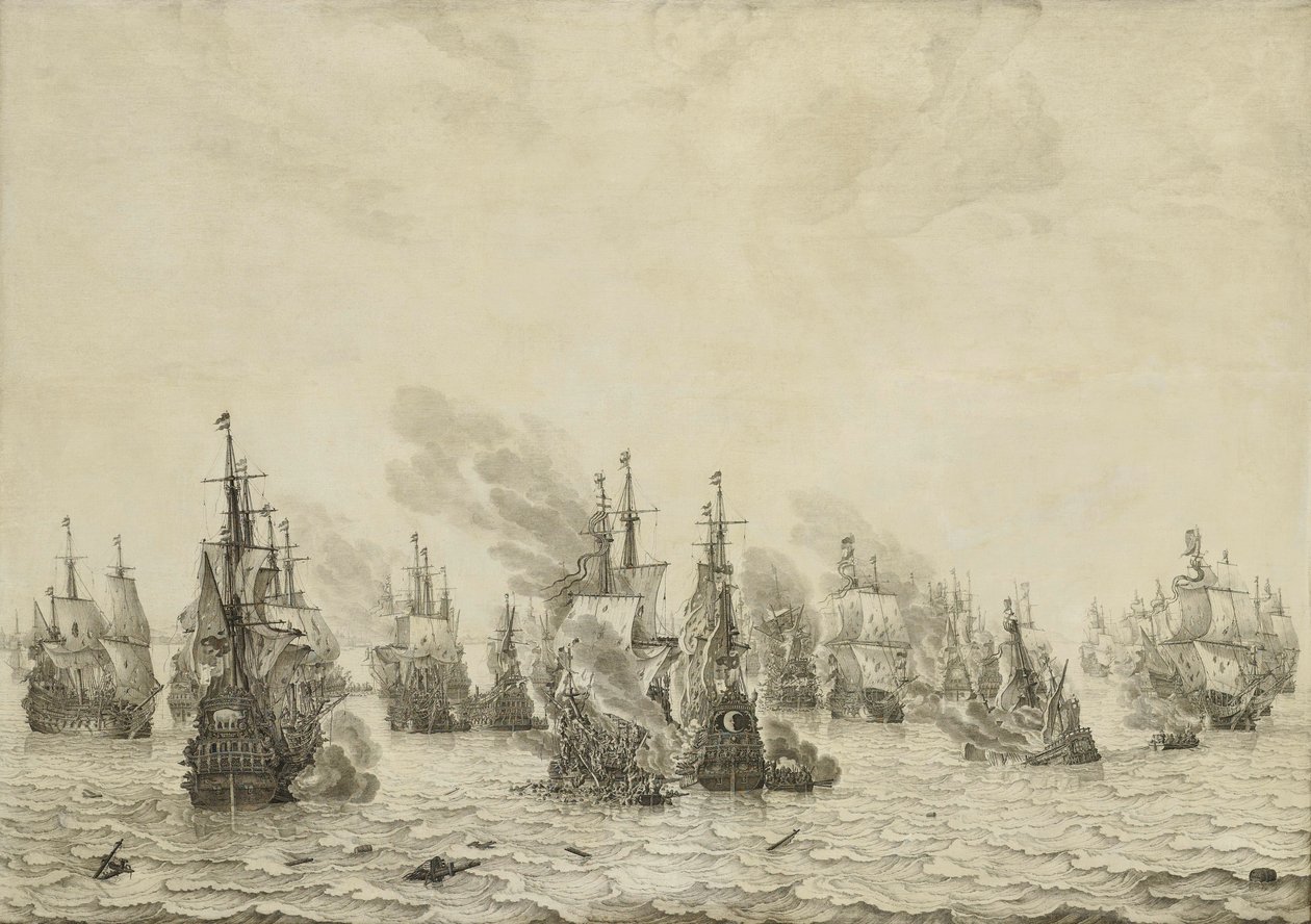 Slaget ved Livorno (Leghorn) Sjøslaget ved Livorno, 14. mars 1653: episode fra den første anglo-nederlandske krigen (1652-54) av Willem van de Velde (I)