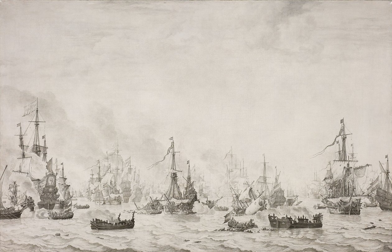 Battle of the Downs The Battle of the Downs mot den spanske armadaen, 21. oktober 1639 av Willem van de Velde (I)