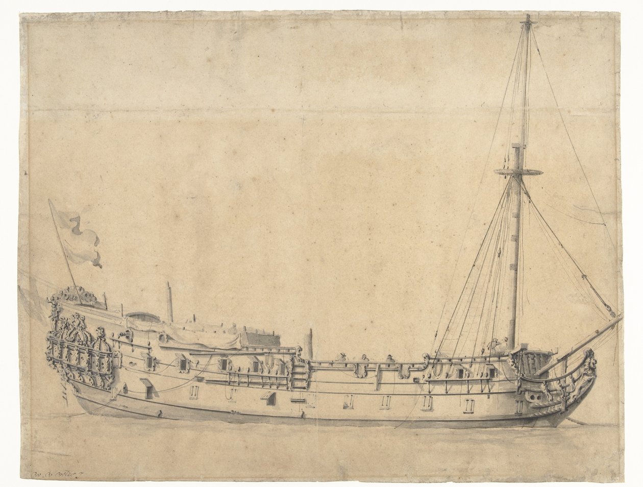 Den lojale George, oppdratt etter de fire dagers kamp i juni 1666 av Willem van de Velde (II)