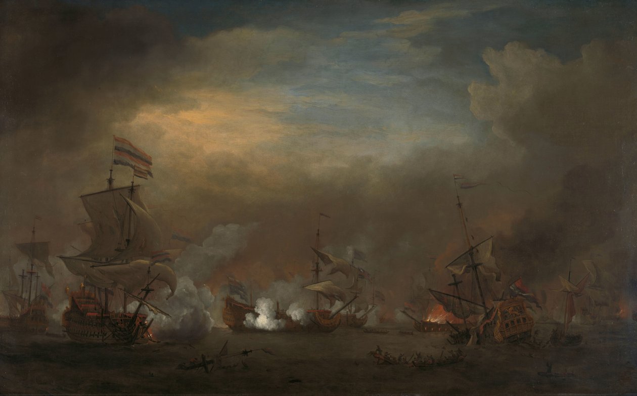 Møte under slaget ved Kijkduin Sjøslag mellom Cornelis Tromp på Gouden Leeuw og Sir Edward Spragg om kongeprinsen under slaget ved Kijkduin (slaget ved Texel), 21. august 1673: episode fra den tredje anglo-nederlandske krigen av Willem van de Velde (II)