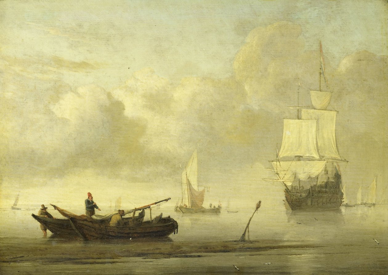 Sender nær kysten under en rolig av Willem van de Velde (II)