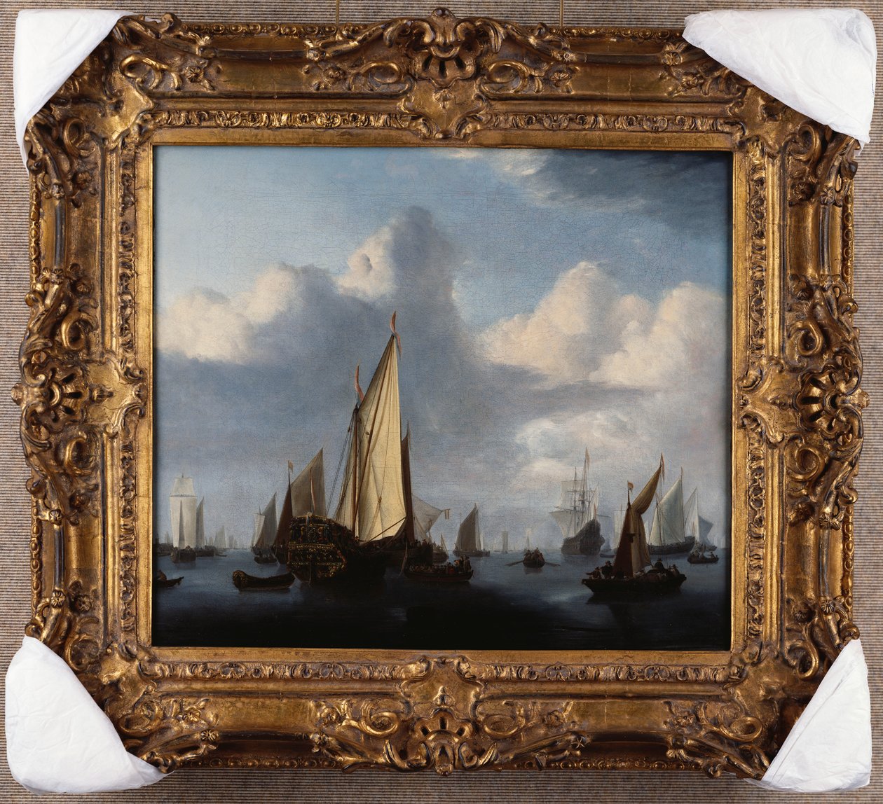 Et havlandskap med en statsyacht og annen frakt i en rolig, 1654 av Willem van de Velde