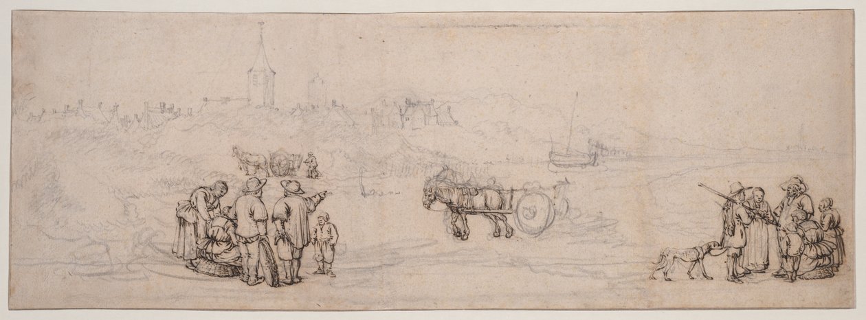Dunescene med bondefigurer av Willem van de Velde