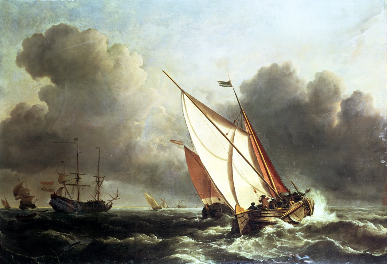 Nederlandsk frakt til havs i stigende kuling av Willem van de Velde
