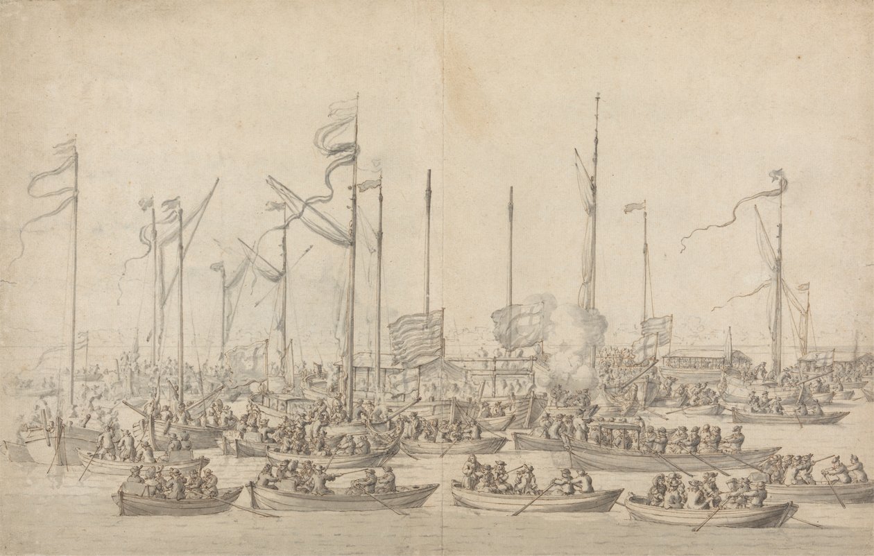 Feiring på Themsen nær Whitehall av Willem van de Velde the Elder