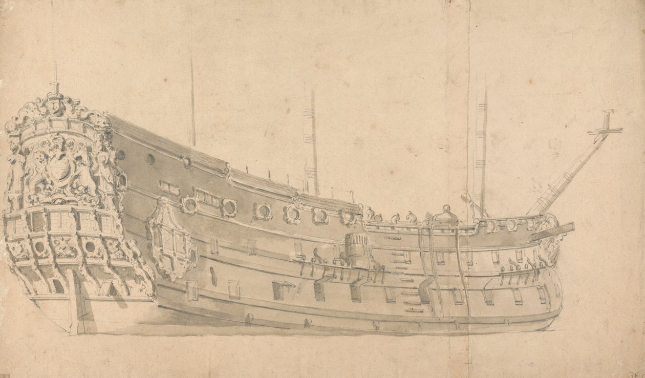 An English Man of War, Starboard Quarter View: Possibly the Victory av Willem van de Velde the Younger