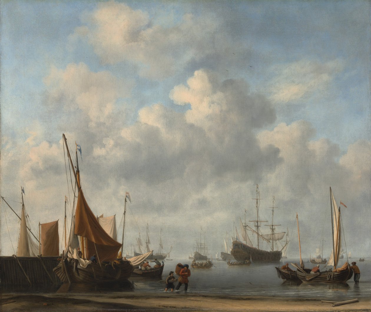 Inngang til en nederlandsk havn, ca. 1665. av Willem van de Velde the Younger