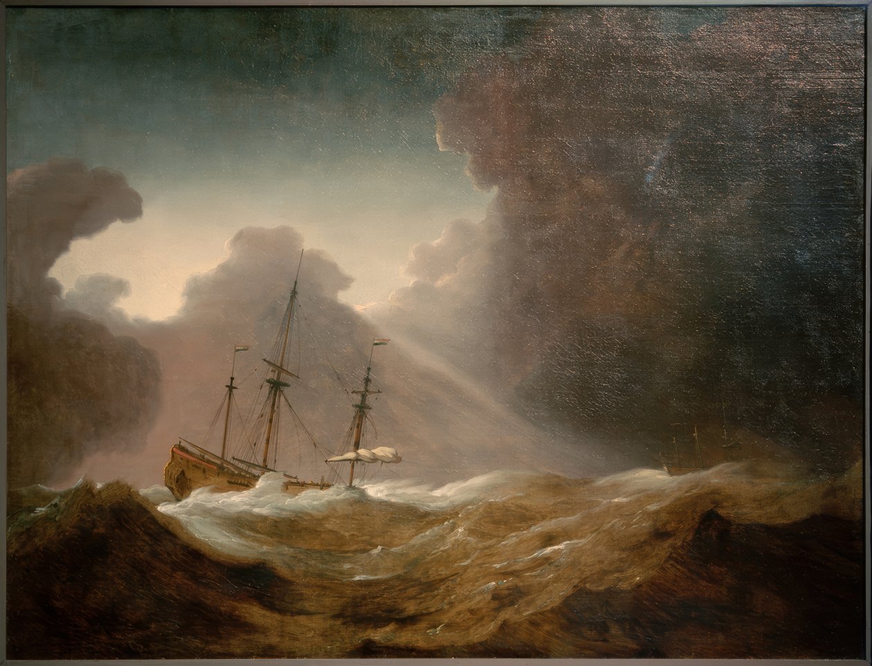 Nederlandsk skip før en storm som nærmer seg av Willem van de Velde the Younger