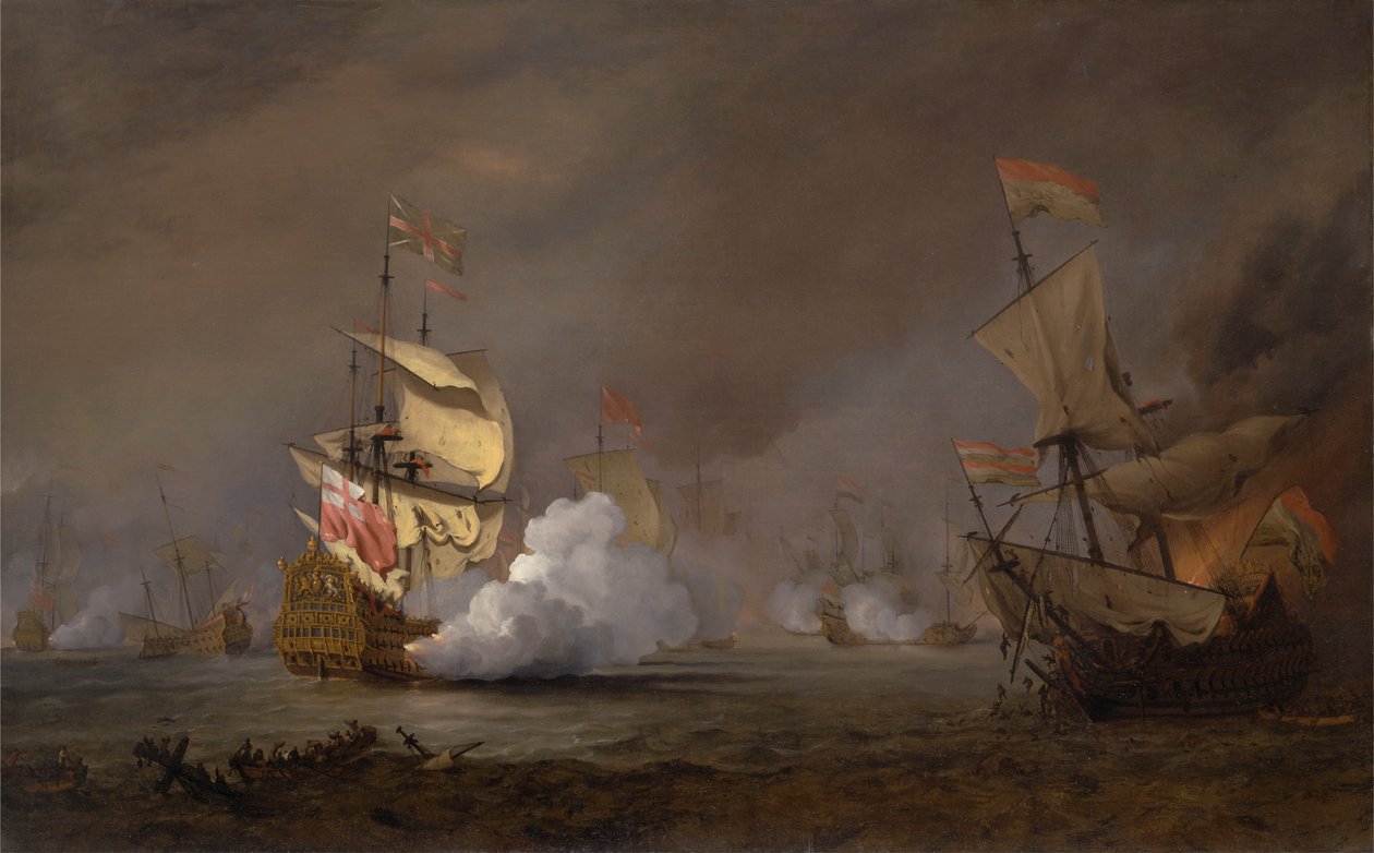 Sjøslaget under de anglo-nederlandske krigene av Willem van de Velde the Younger