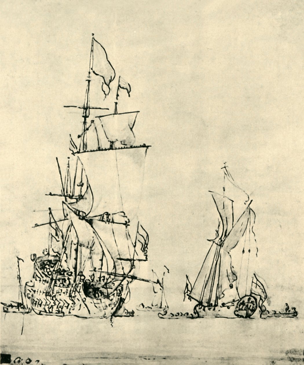Skip til sjøs, midten av slutten av 1600-tallet, 1943. av Willem van de Velde the Younger