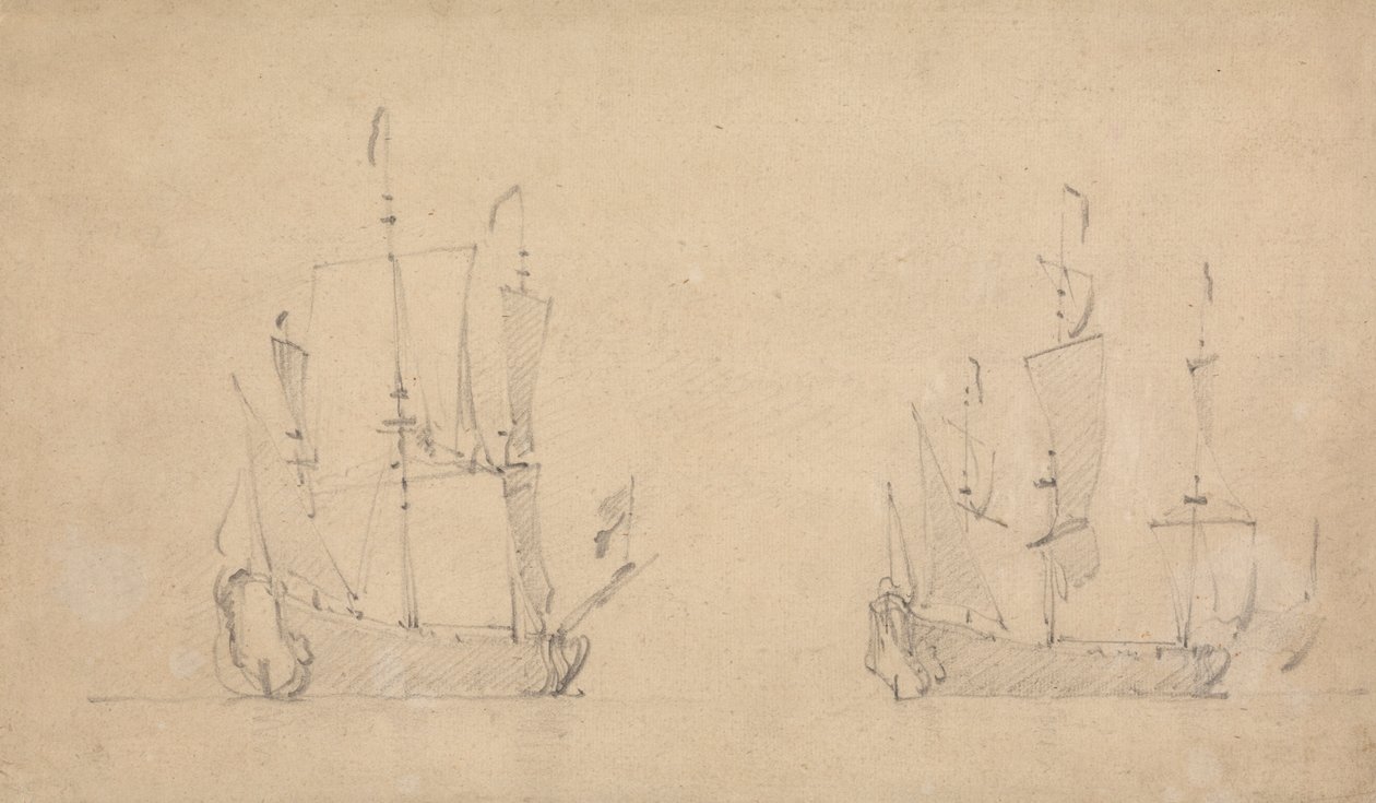 Styrbord kvart visning av et flaggskip i lett luft og lignende visning av et annet av Willem van de Velde the Younger