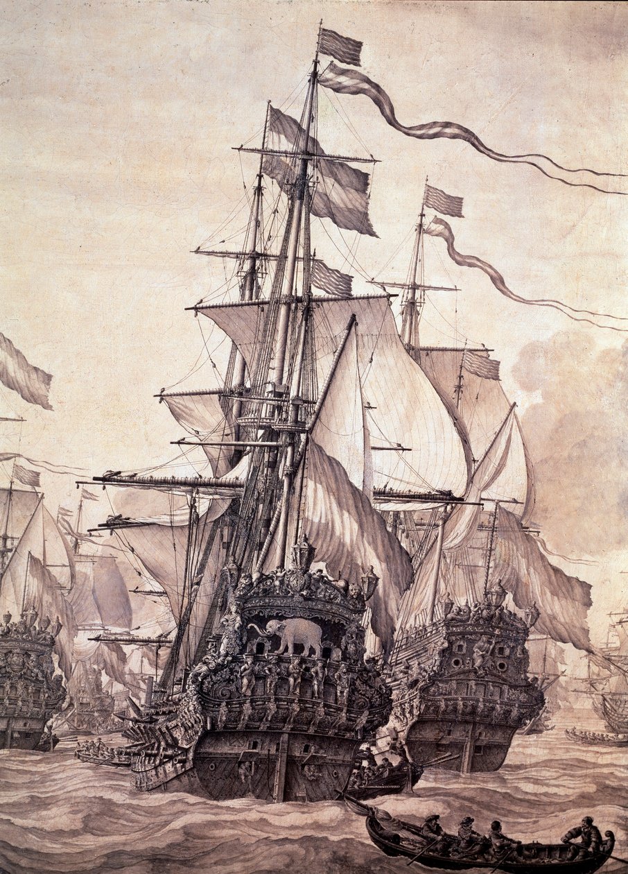 Den nederlandske flåten i 1672. Detalj - olje på lerret av Willem van de the Elder Velde