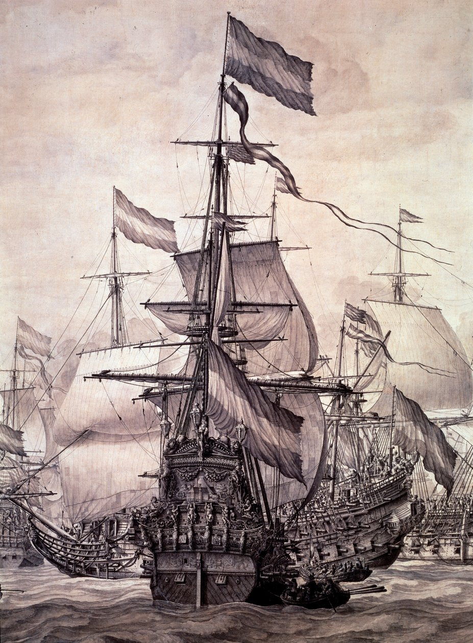 Den nederlandske flåten i 1672. Detalj - olje på lerret av Willem van de the Elder Velde