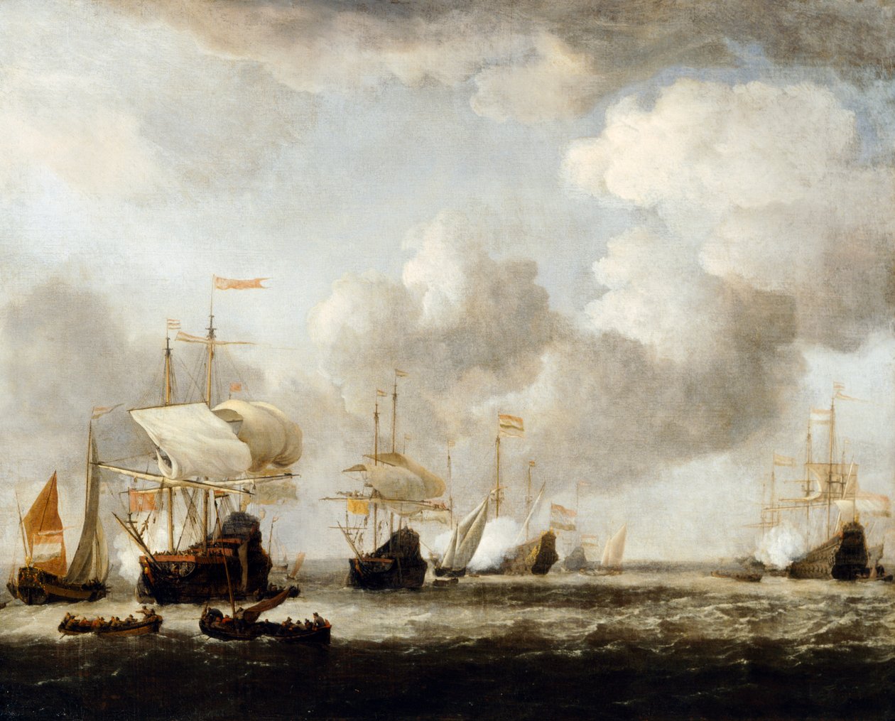 En nederlandsk flåte kommer for å ankre i en lek av Willem van de the Younger (attr.to) Velde