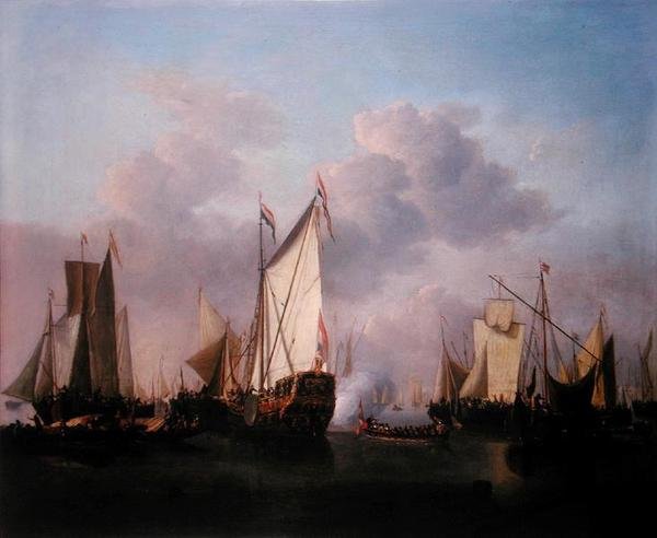 En statsyacht og andre fartøyer i en veldig lett luft, ca. 1655 (olje på lerret) av Willem van de Velde the Younger