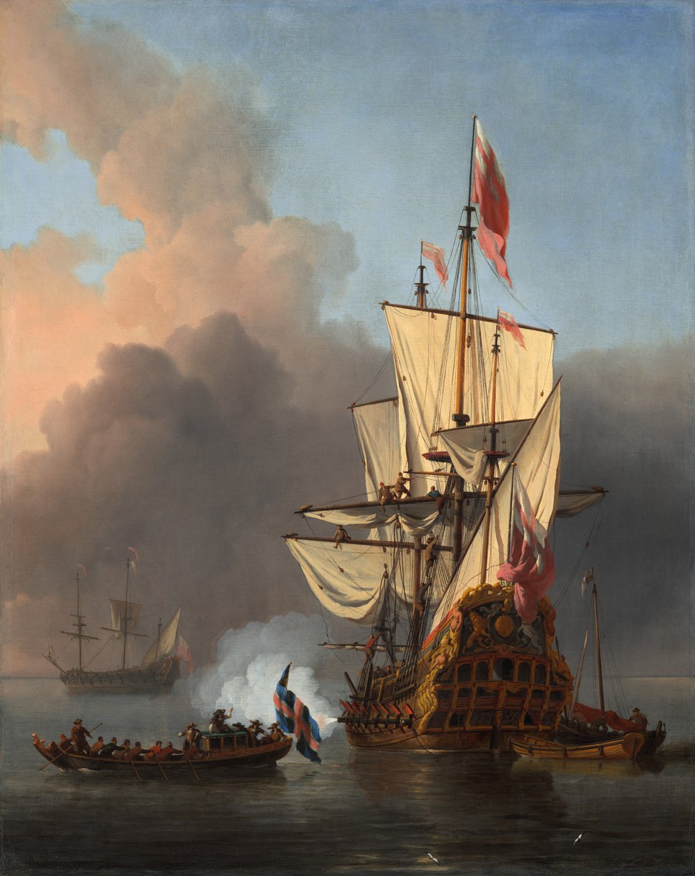 Et engelsk krigsskip avfyrer en salutt av Willem van de the Younger Velde