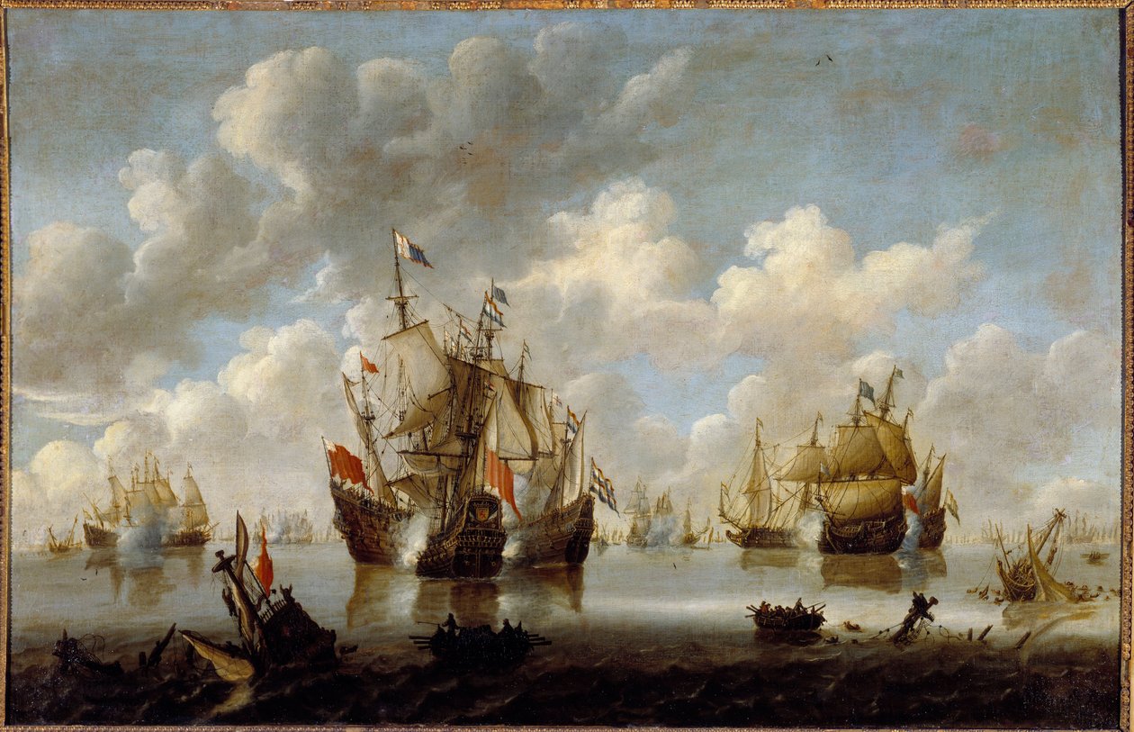 Kamp i Nordsjøen på 1600-tallet Maleri av Willem van de Velde le Jeune (1633-1707) av Willem van de Velde the Younger
