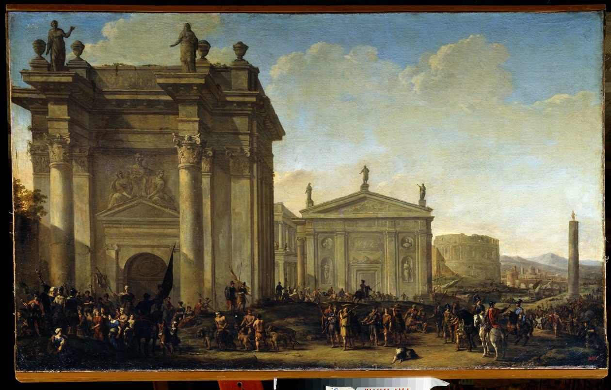 Et triumftog. Maleri av Willem van de Velde den yngre (1633-1707). Olje på lerret, nederlandsk kunst, barokkstil. State Open Air Museum Palace Gatchina, St. Petersburg. av Willem van de Velde the Younger