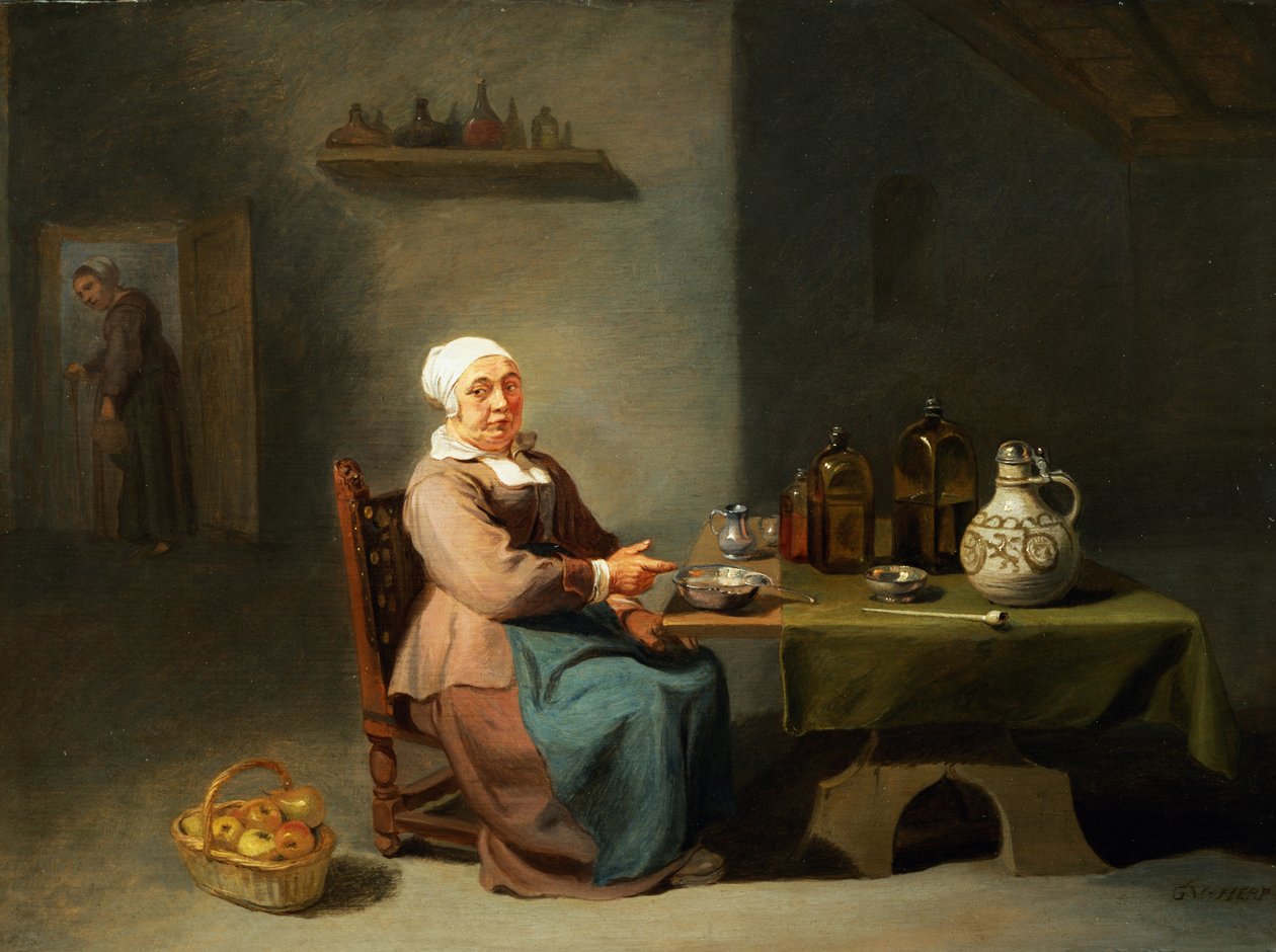 En kvinne på et kjøkken av Willem van the Elder Herp