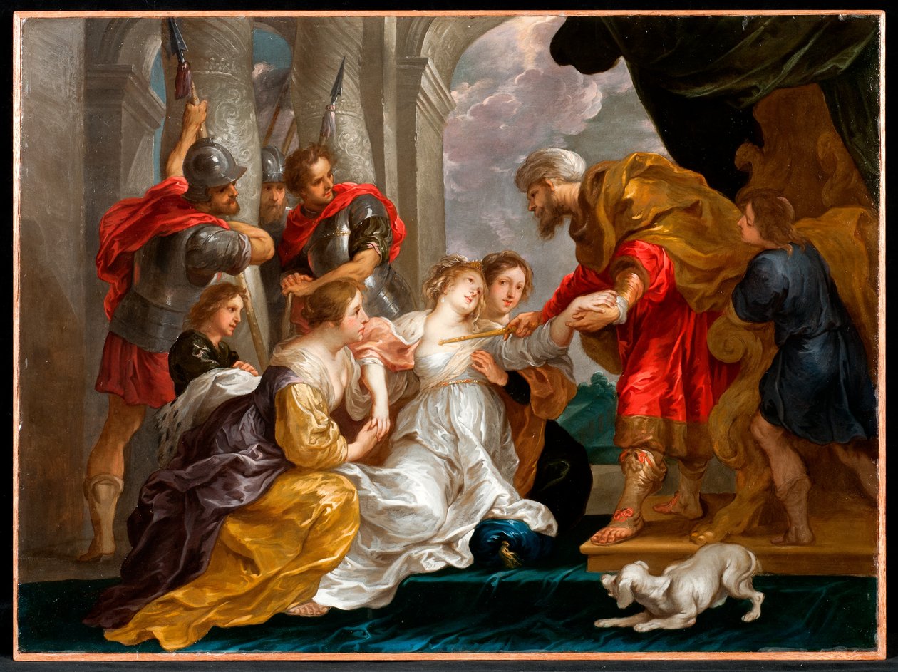 Esther presenterer seg selv på palasset (olje på kobber) av Willem van the Elder Herp