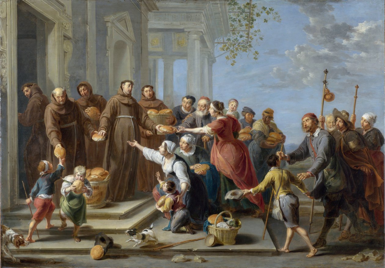 Den hellige Antonius av Padua deler ut brød - Maleri av Willem van Herp l