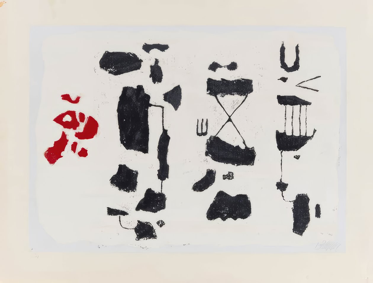 Svarte symboler - Svarte figurer med rød form av Willi Baumeister